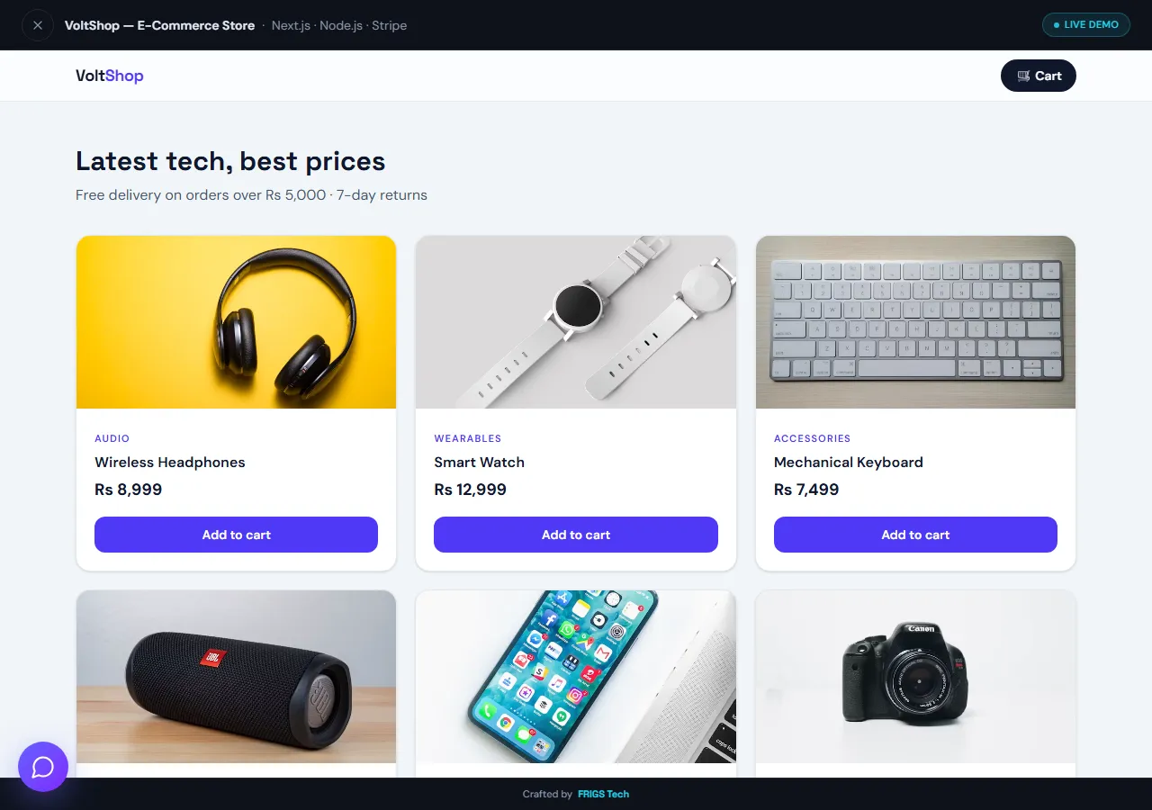 VoltShop — E-Commerce Store — project by FRIGS Tech
